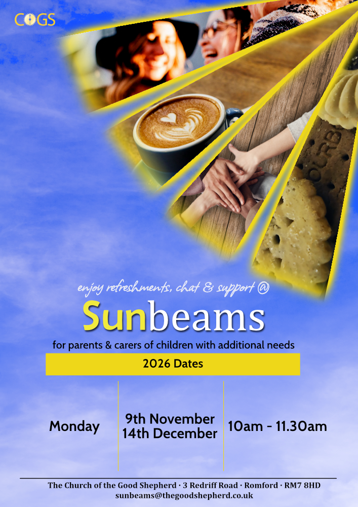Sunbeams for parents and carers of children with additional needs. Usually 2nd Monday from 10am to 11.30am