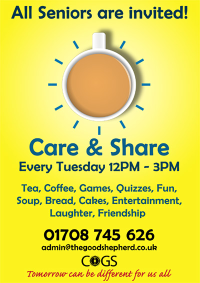 Care and Share. Friendship and fun group for seniors. Tuesdays 12pm to 3pm